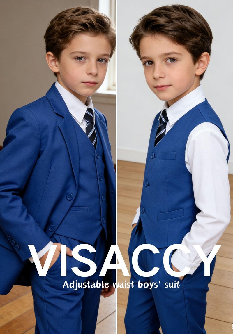 Visaccy Boys Suit,Kids Slim Fit Dress Clothes Ring Bearer Outfit for Wedding Royal Blue Size 14 - Image 4